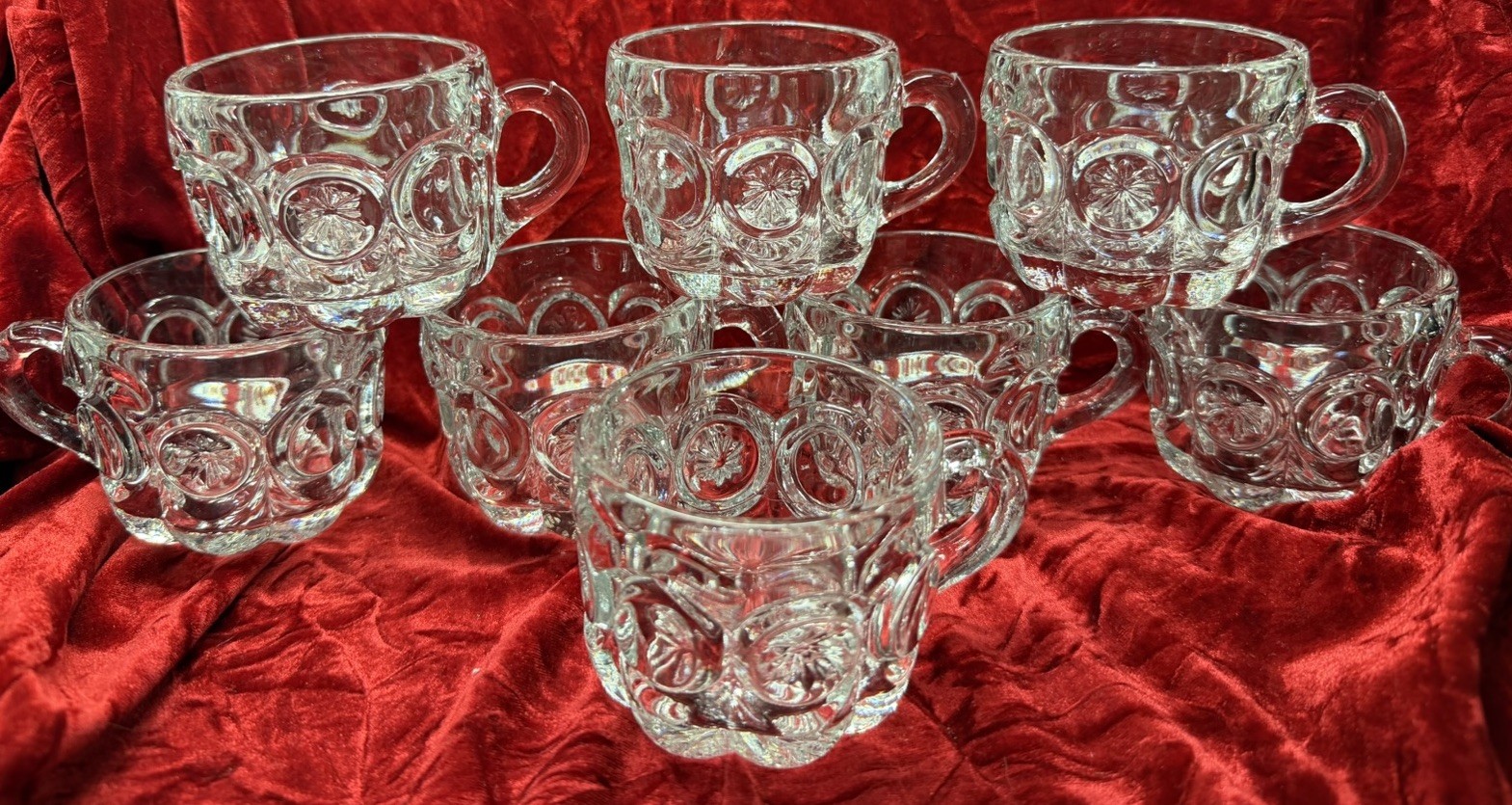 Antique EAPG US Glass Cromwell Knobby Bullseye Clear Punch Cups - Excellent