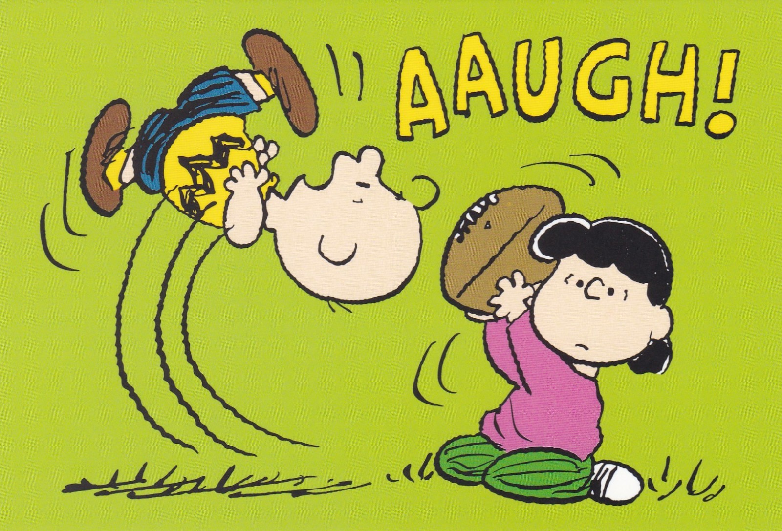 Lucy pulling the Football away from Charlie Brown Peanuts Comic Postcard