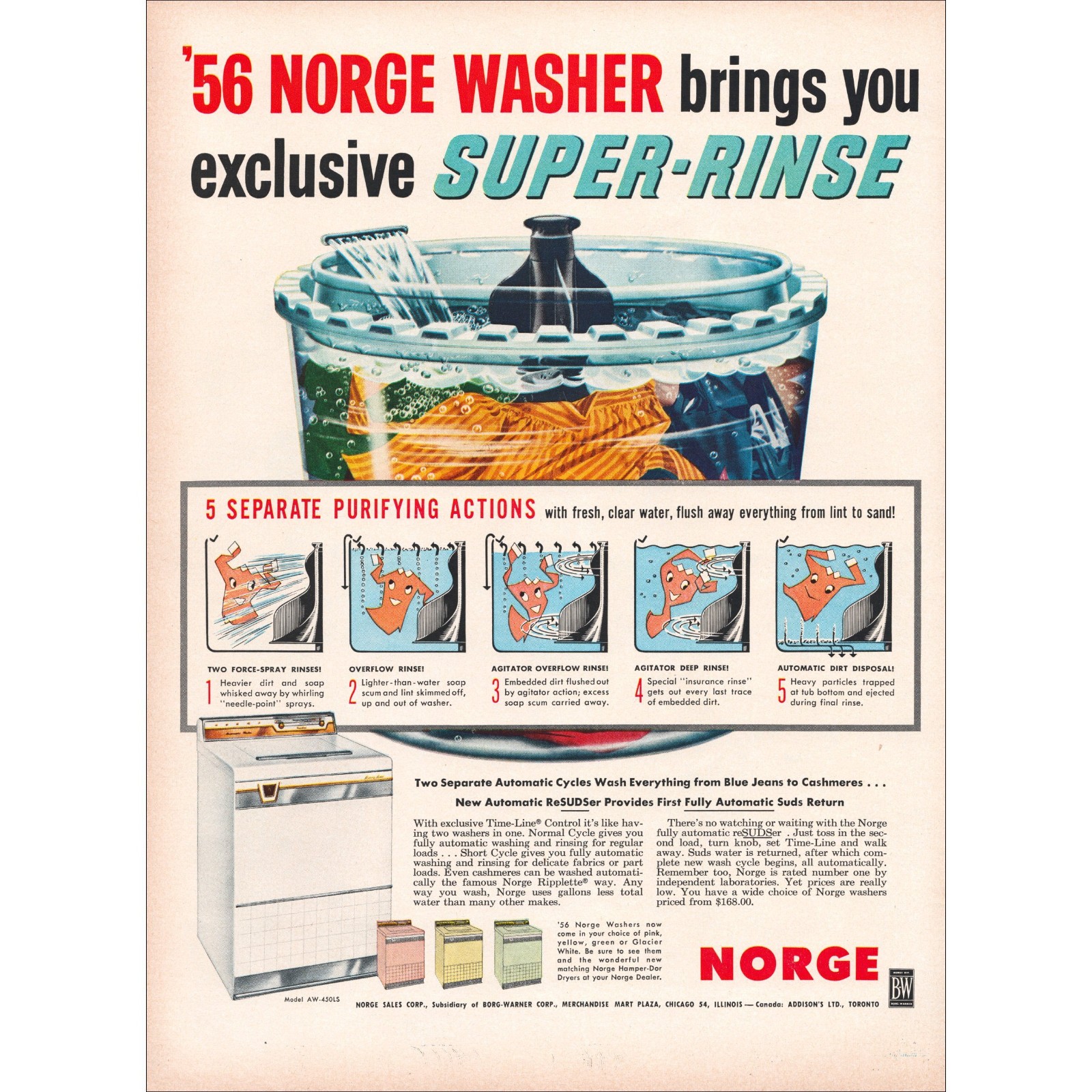 1956 Norge Washing Machines Original Vintage Print Ad