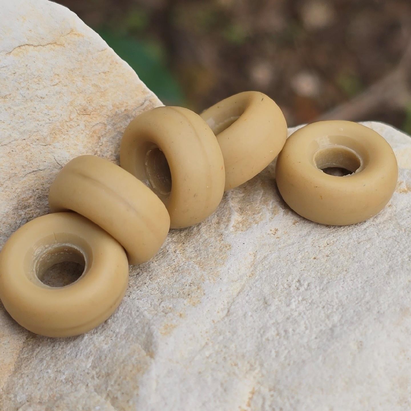 5pc Vintage German Matte Pressed Glass Beads Thick Rondelle Spacer Donut  13mm