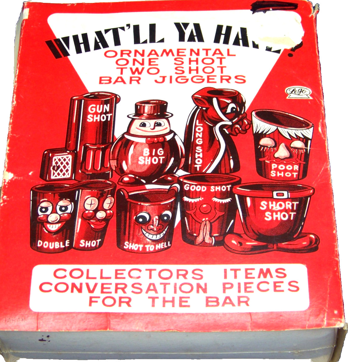 WHAT\'LL YA HAVE? Ornamental Set of 8 pcs. Shot - Bar Jiggers Japan, Sealed 