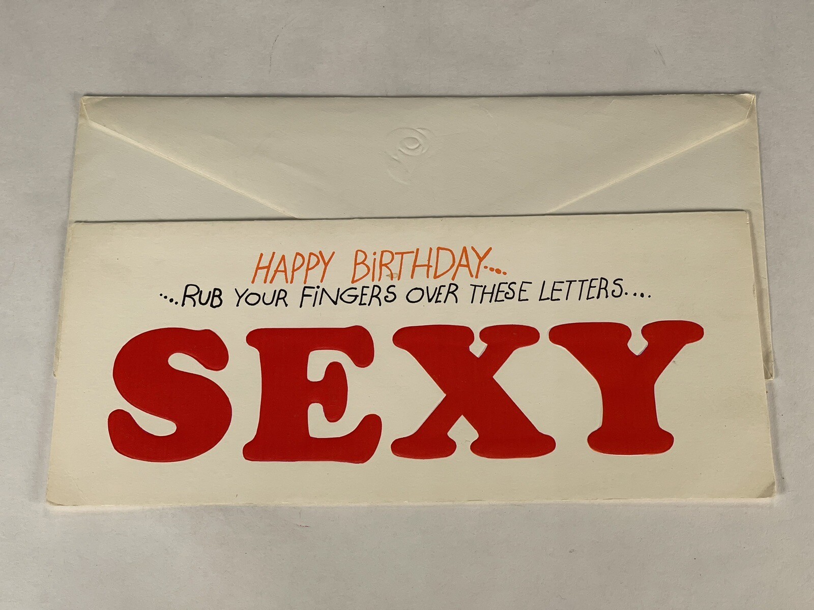 Happy Birthday SEXY Embossed Red Text Card with Envelope 9x4 Vintage 1975 Funny