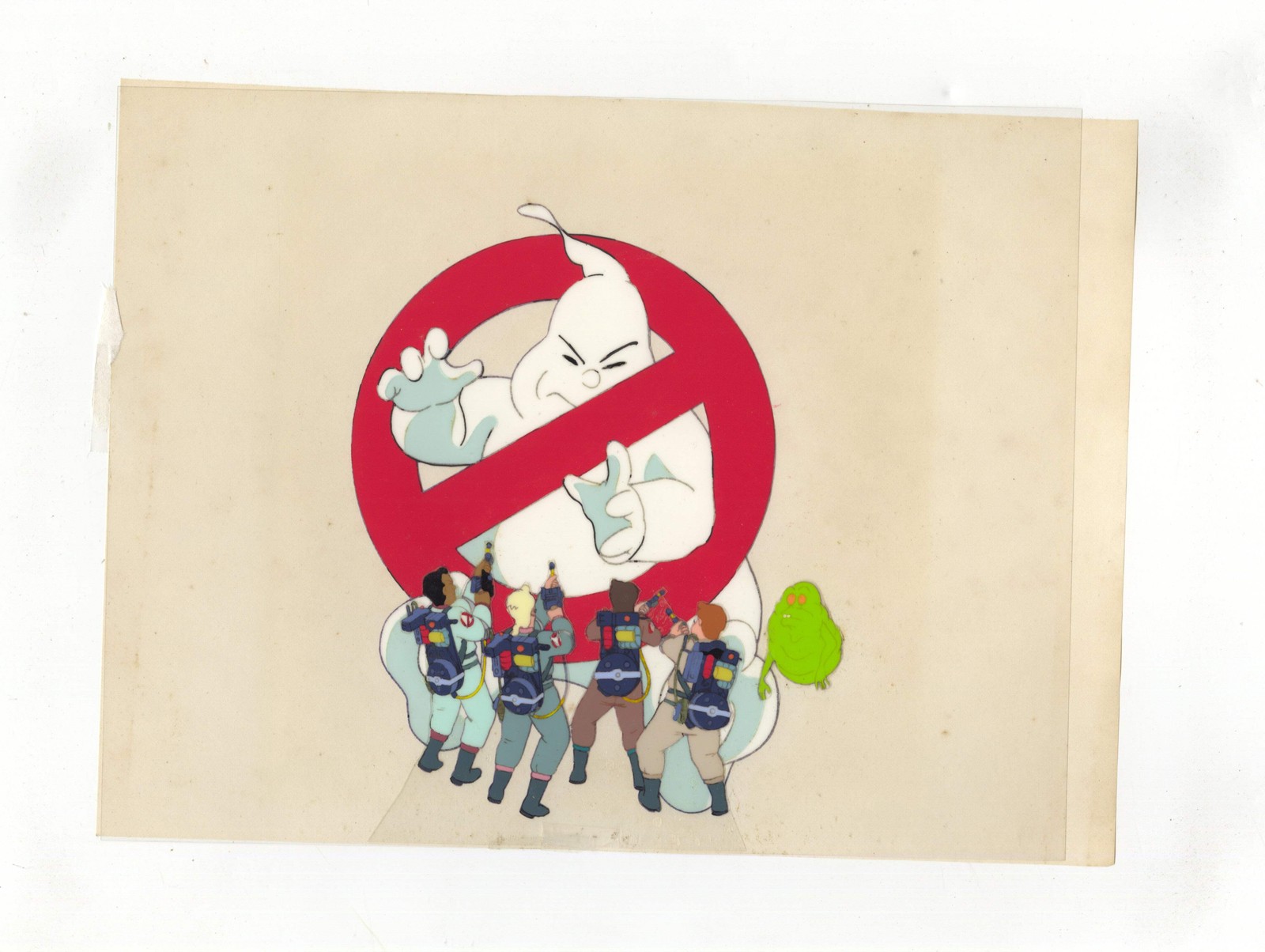 Real Ghostbusters Original Production Cel Full Team Slimer No Ghost Logo 1980s