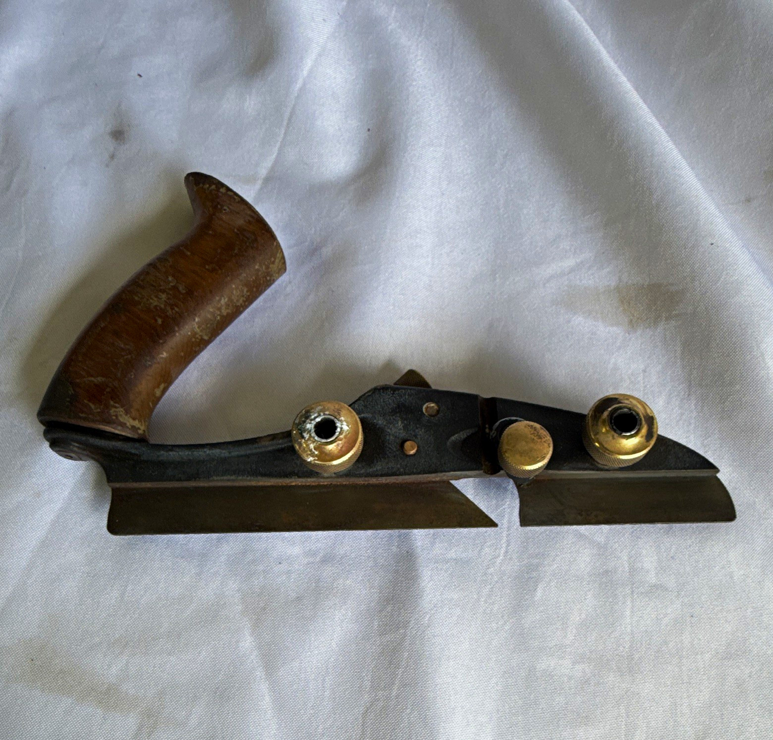Vtg Adjustable Rabbet Hand Plane Brass Adjusters Woodworking Tool wood handle