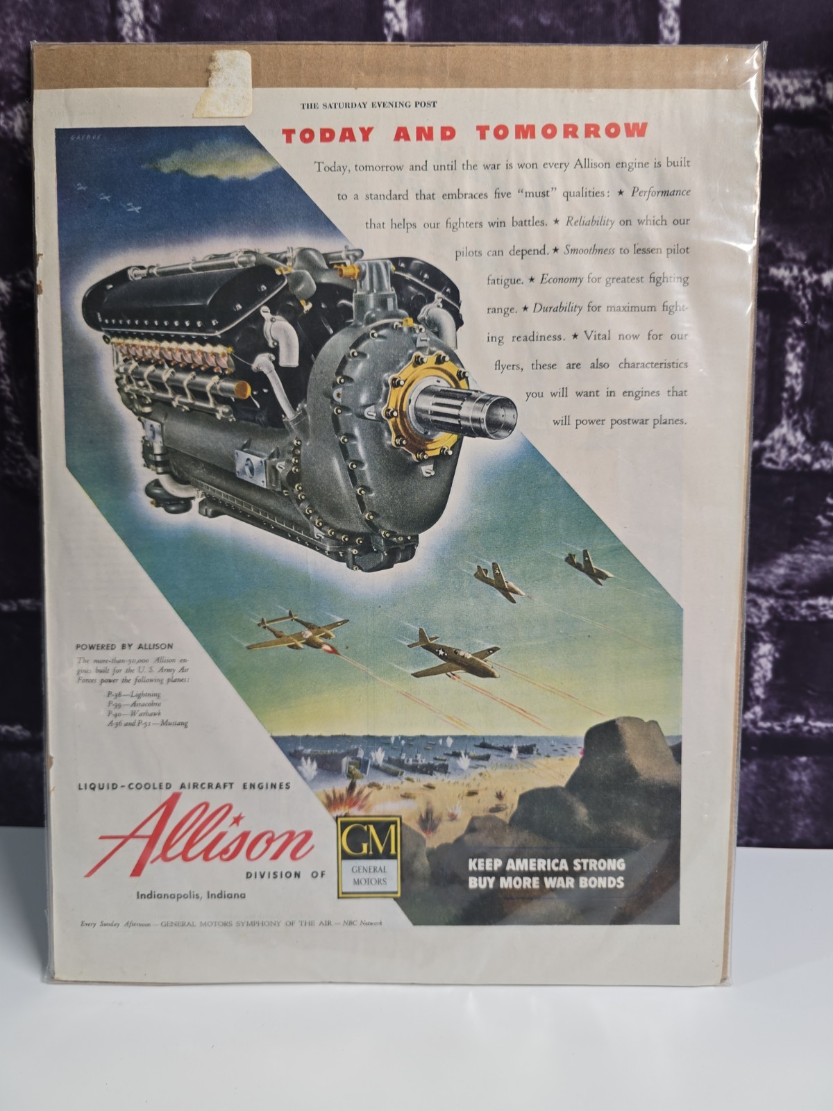 WW 2 GM Hours 1943 Allison Liquid Cooled Aircraft Engines Advertisement VTG