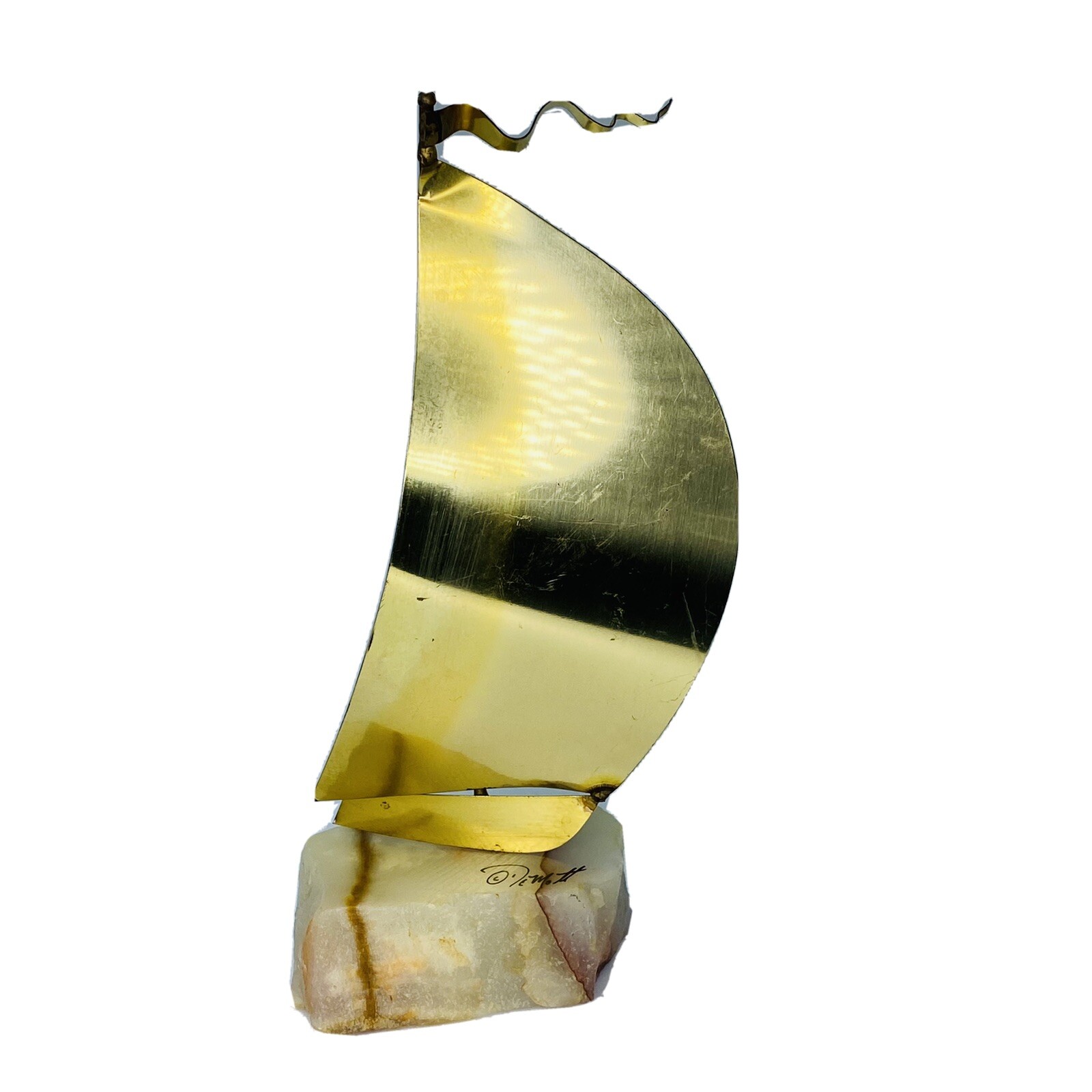 Vintage MCM John DeMott Signed Sailboat Brass on Onyx Base
