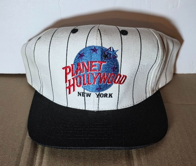 Vintage Planet Hollywood New York Pinstripe Snapback Hat Adjustable Cap EUC 90s