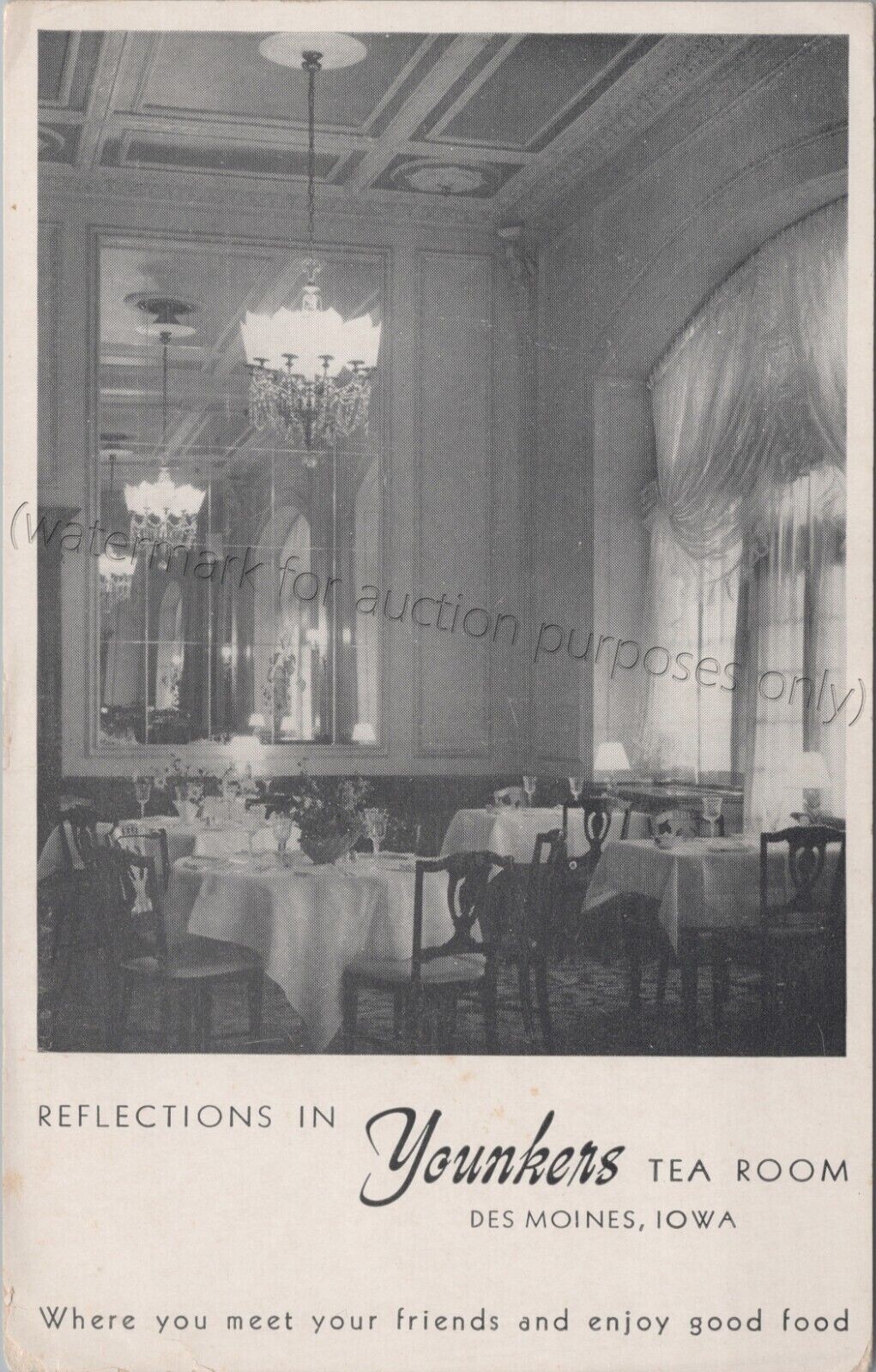 Des Moines, IA - Younkers Tea Room Interior - Vintage Polk County, Iowa Postcard