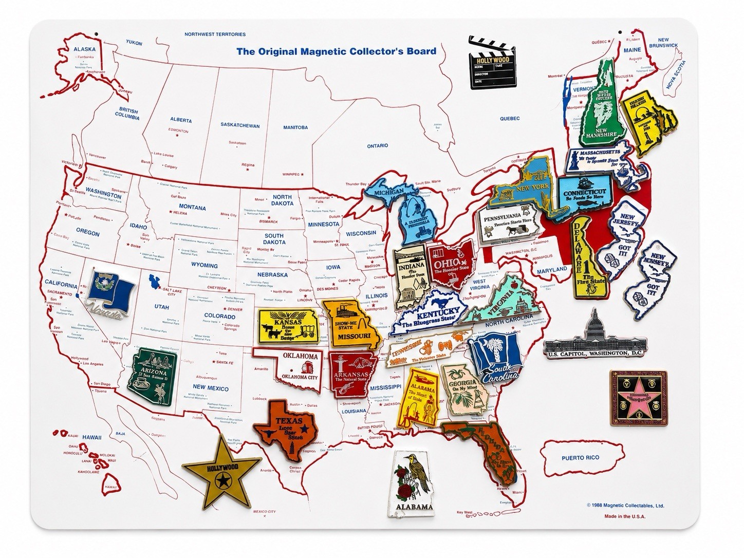 Vintage 1988 Magnetic Collectables U.S. Map Original Magnetic Collector Board