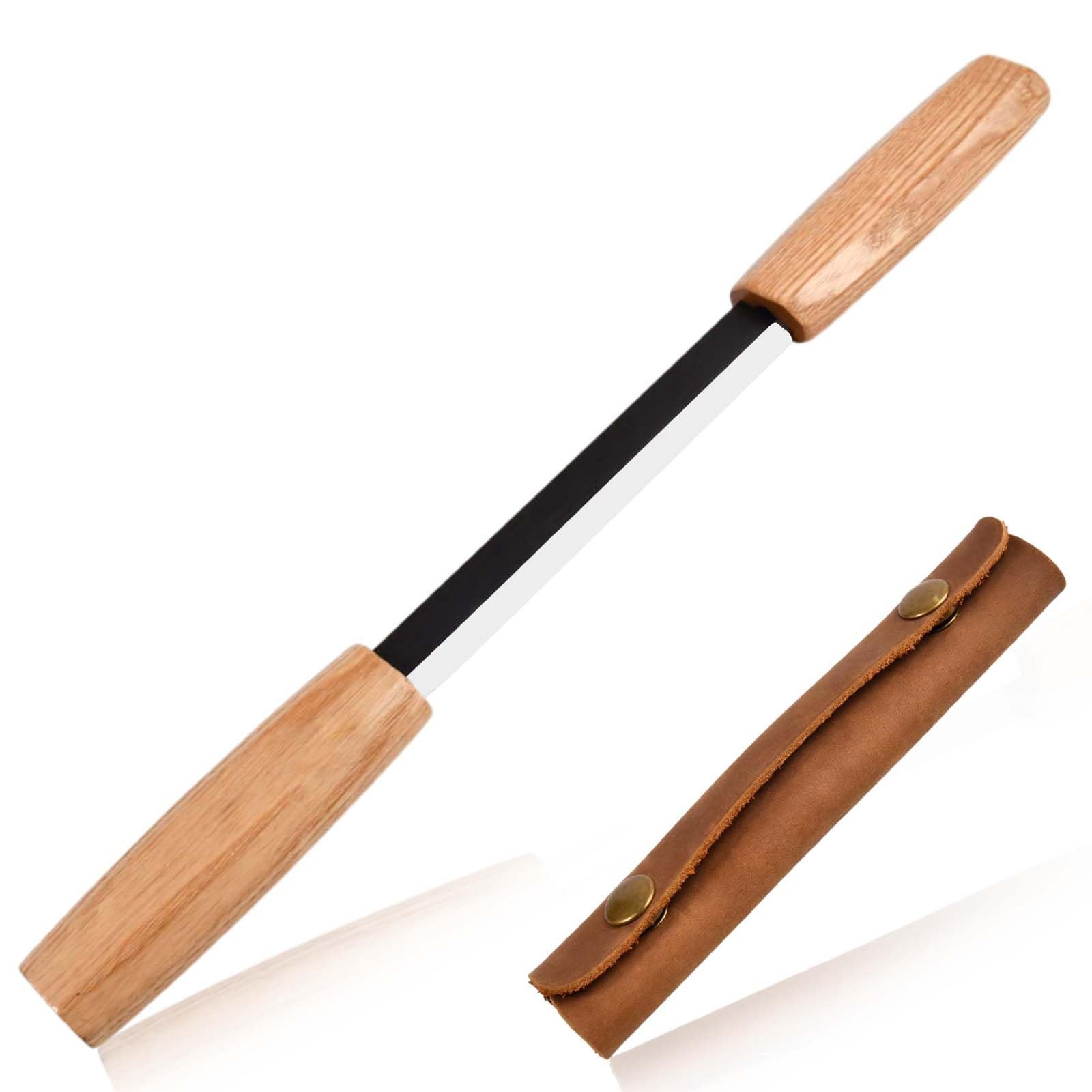 5.6 Inch Draw Knife Woodworking Tool Debarking Leather Sheath SK5 Scraper