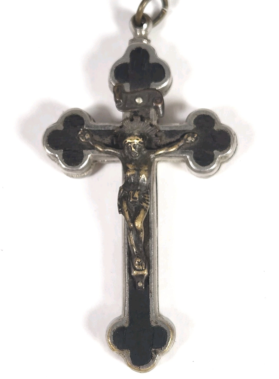 Vtg Antique Reliquary Mission Cross Silvertone & Ebony Priest Reliquary Cross 