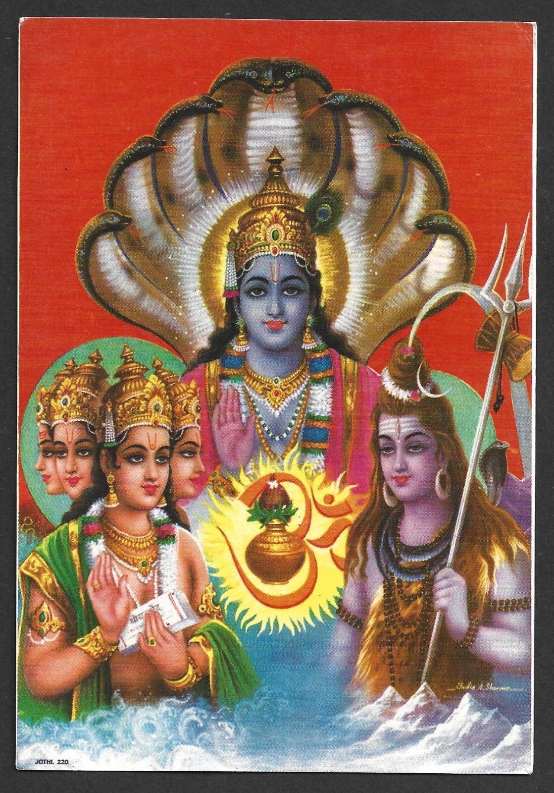 (BL) India vintage Hindu Religious God Postcard - TRIMURTI
