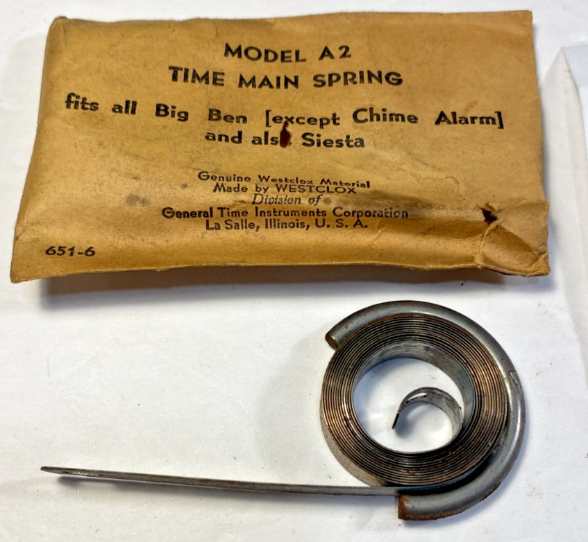 Westclox Model A2 Time Main Spring fits all Big Ben except Chime Alar NOS Lot #5