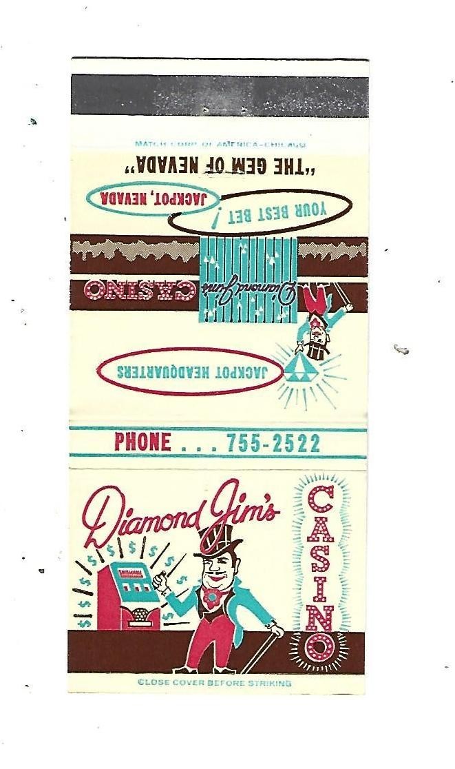 Diamond Jim\'s Casino - Jackpot, Nevada    Matchbook Cover    Closed 1965