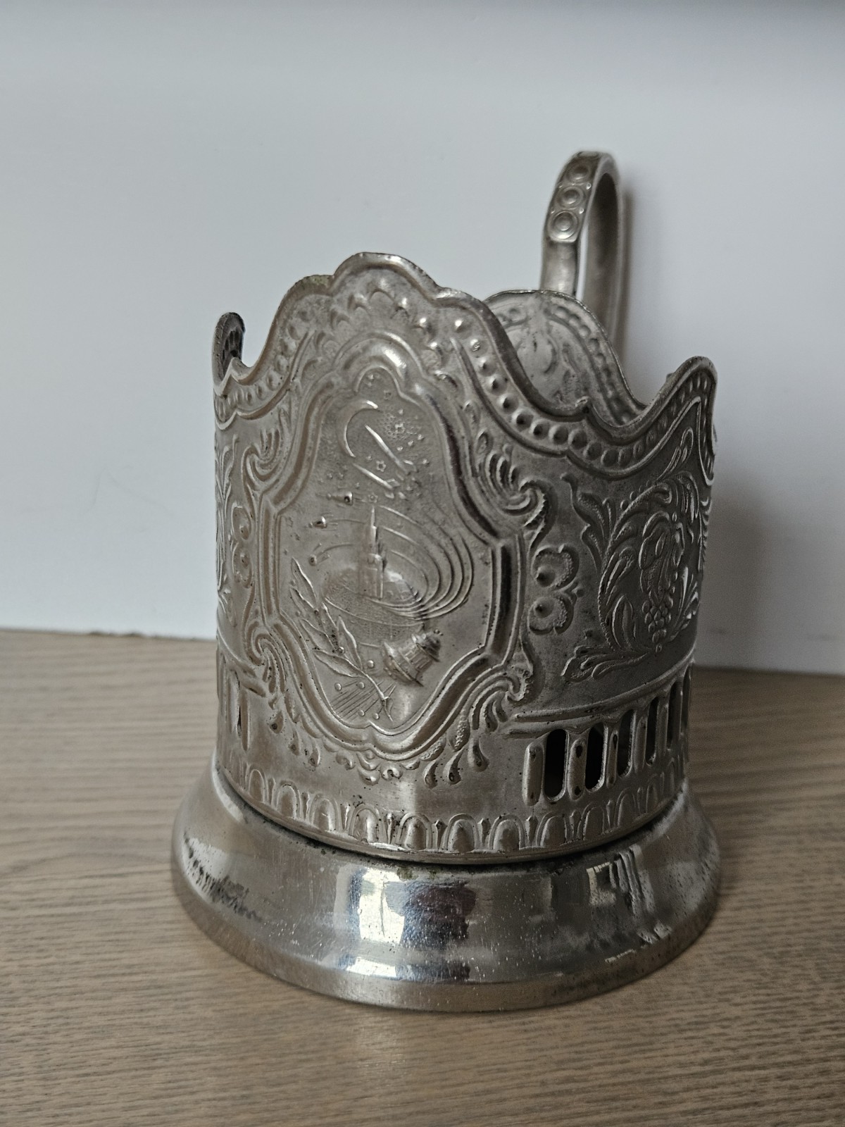 Vintage Kosmos Space Soviet Union Russian Tea Glass Cup Holder Podstakanik USSR