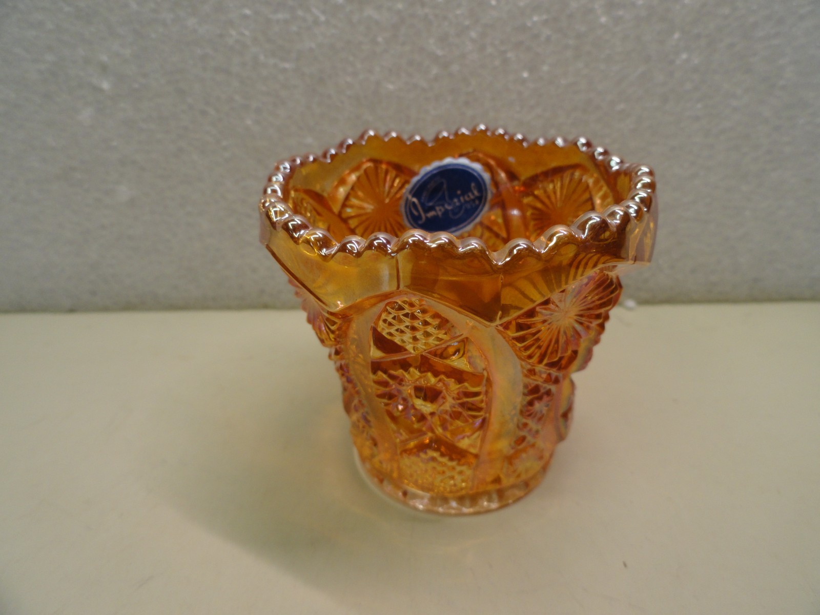 Imperial Carnival Glass Hobstar Arches Toothpick Holder Marigold Vintage