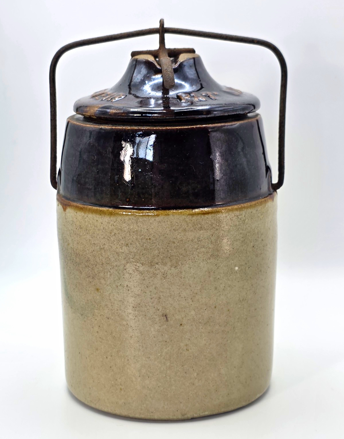Vintage Weir Stoneware Canning Jar Crock w/ Bail Lid & Wire Handle