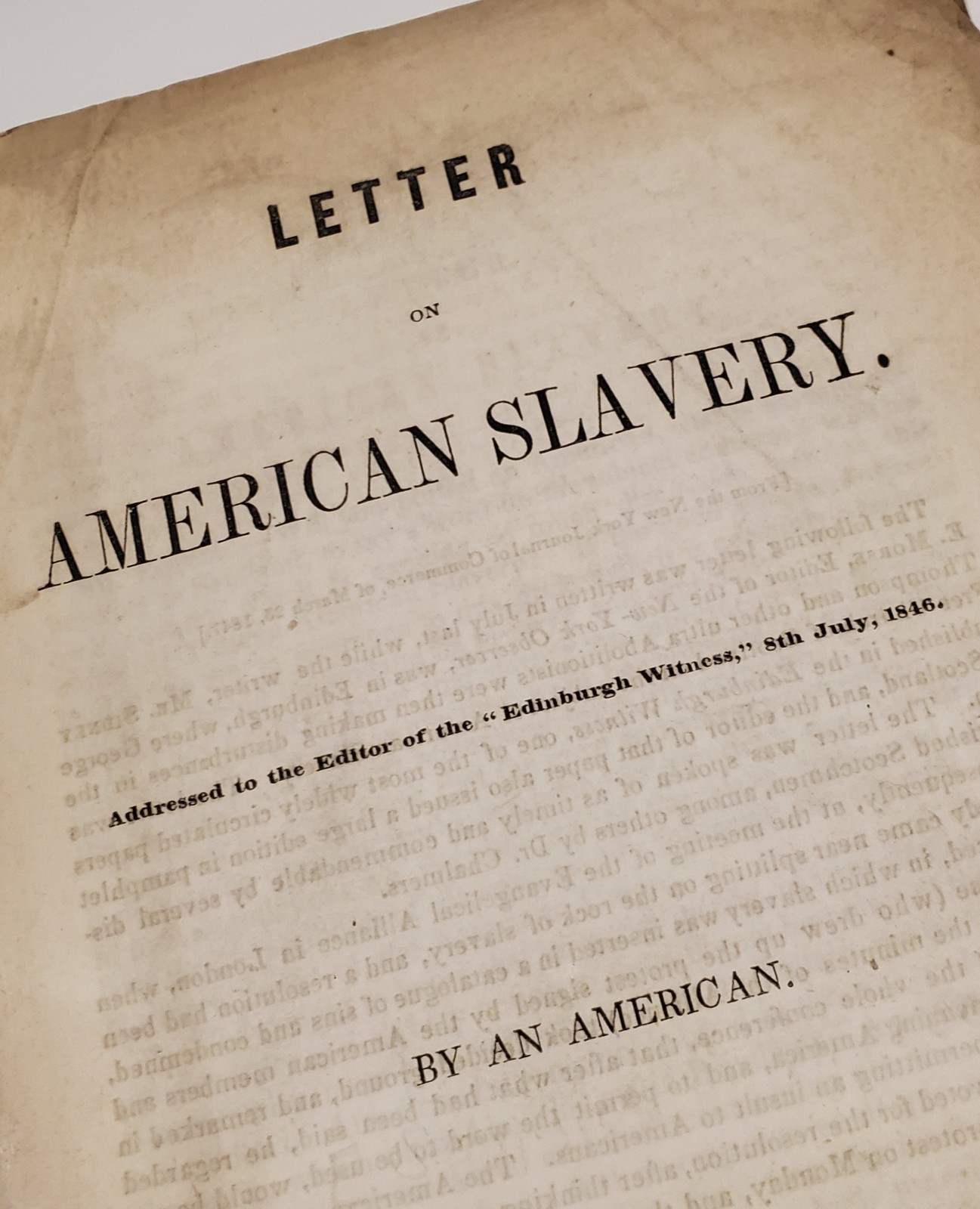 1847 Letter On American Slavery Sidney Edwards Morse Frederick Douglass *RARE*