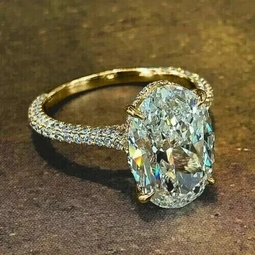 3 Ct Oval Cut Lab Created Diamond Solitaire Wedding Ring 14K Yellow Gold Plated