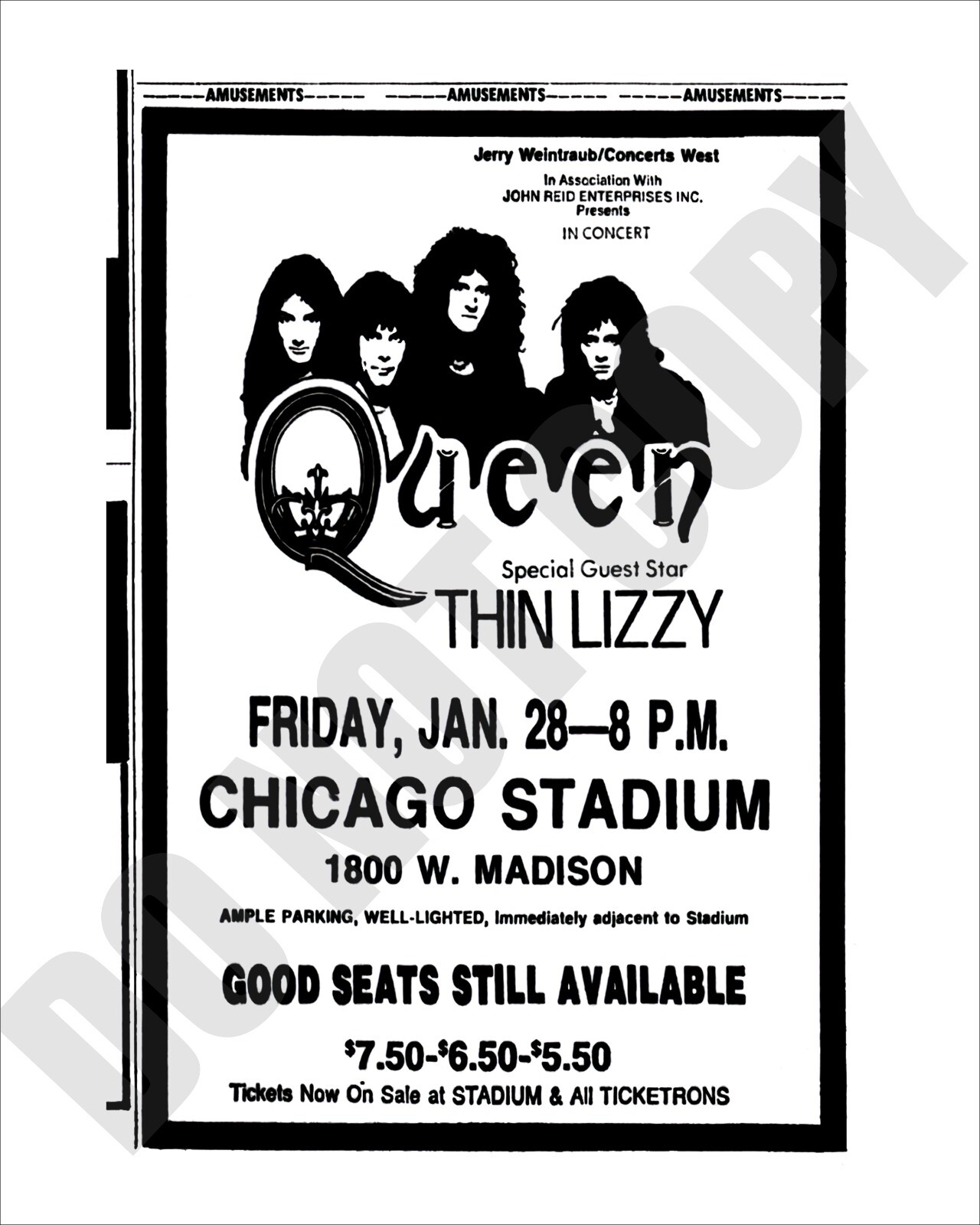 1977 Queen Day At the Races Tour Concert Chicago Stadium Newspaper Ad 8x10 Photo