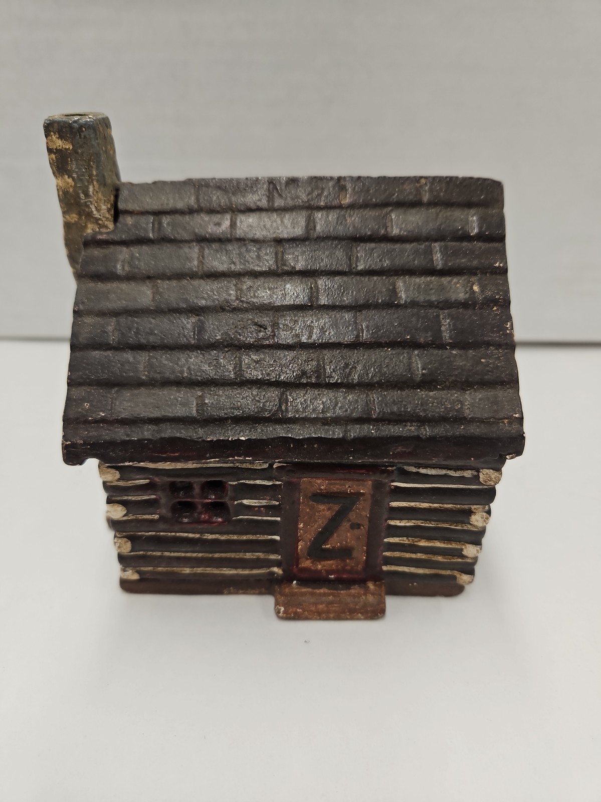 Vintage Authentic Cast Iron Log Cabin Still Bank Original Paint 2.9 Lbs 