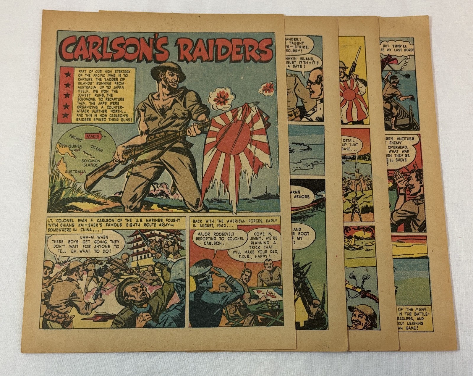 1943 six page cartoon story ~ CARLSON\'S RAIDERS Marine Lt Col Evan F Carlson