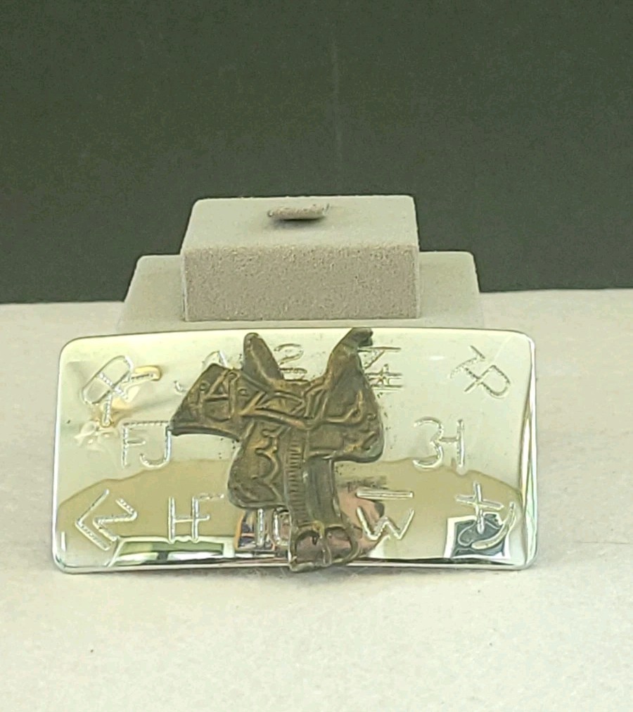 Vintage CHAMBERS BELT CO Western Saddle Ranch Brand Belt Buckle USA 2.72