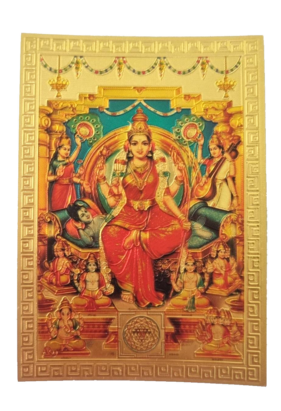 Mini Image Picture God Hindu Tripura Sundari Gold Plated India Embossed Lucky 3\