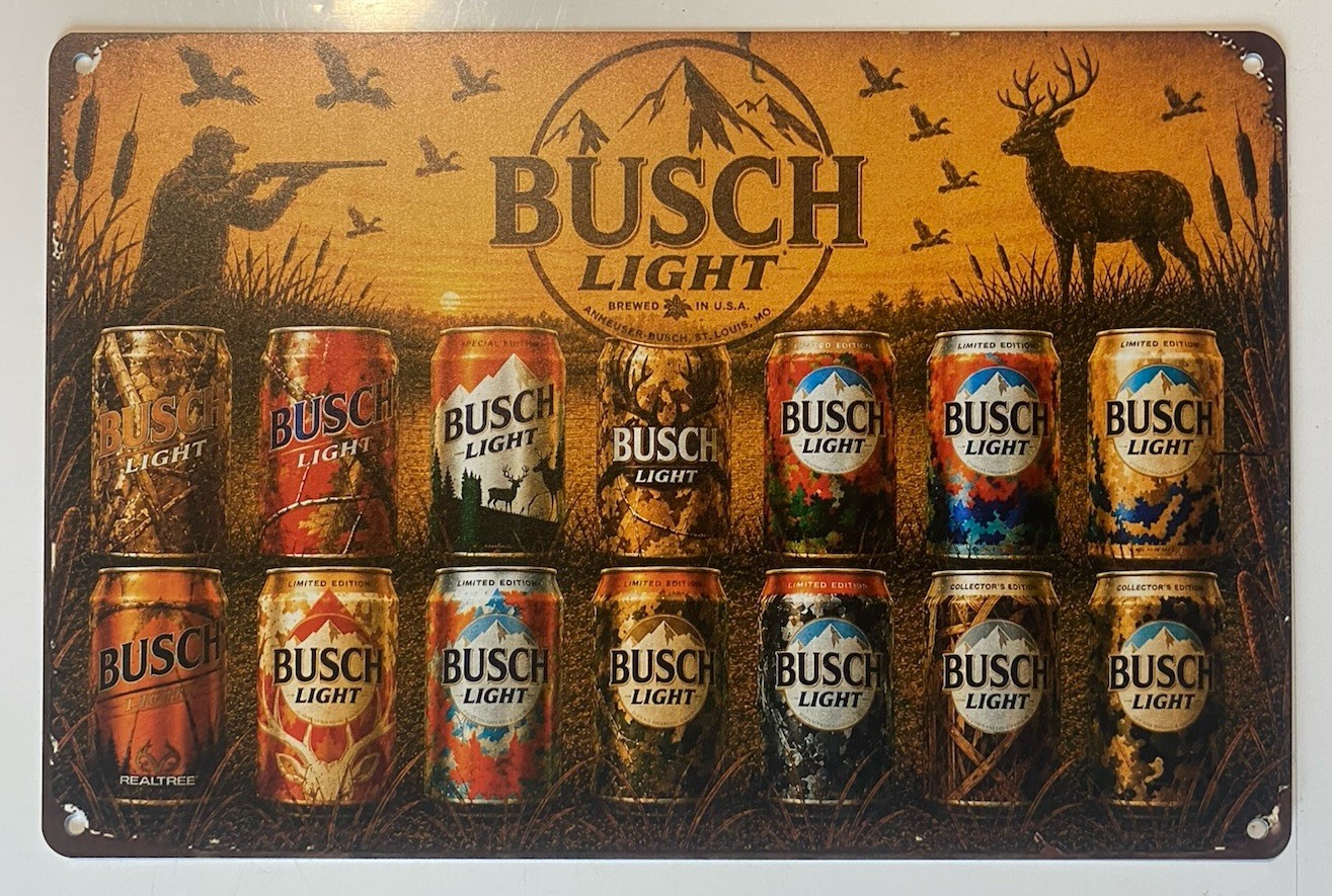 Busch Light Beer Sign - Evolution Of Hunting Cans - Real Tree - Camo Fishing