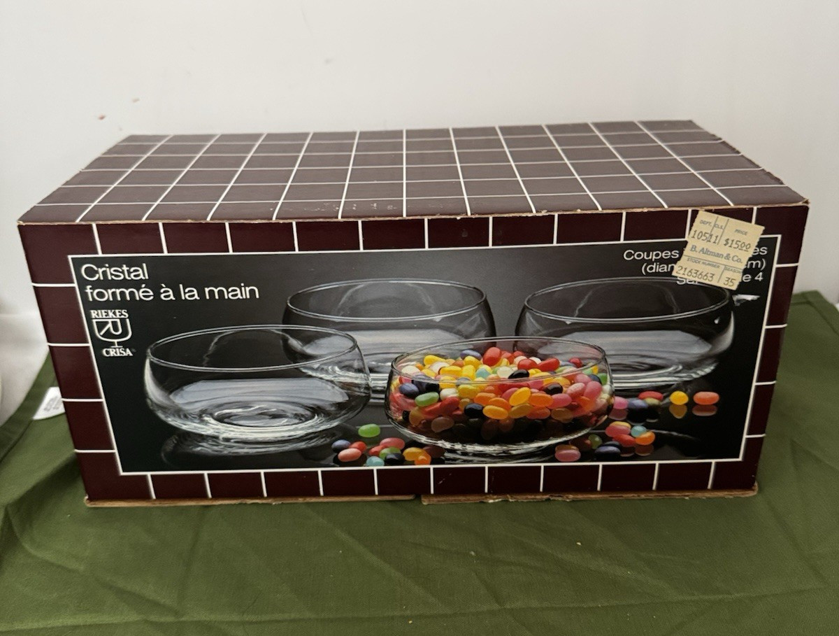 RARE Vintage 1981 Riekes Crisa Crystal Bowl Set MCM Original Box EUC