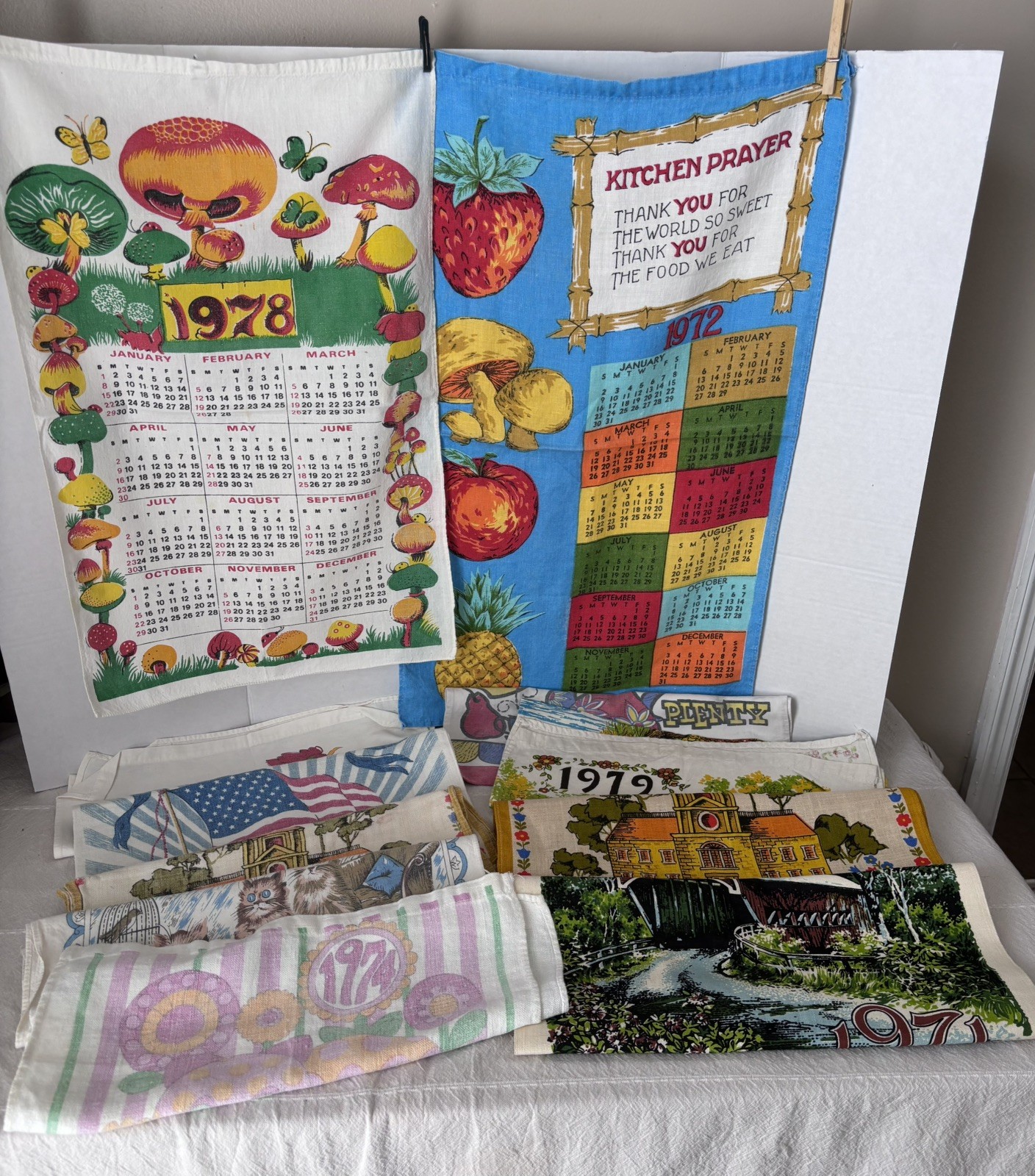 Vintage 1970s Cloth Calendar Towels Wall Calendars Mixed Lot (11) Kitchen Decor