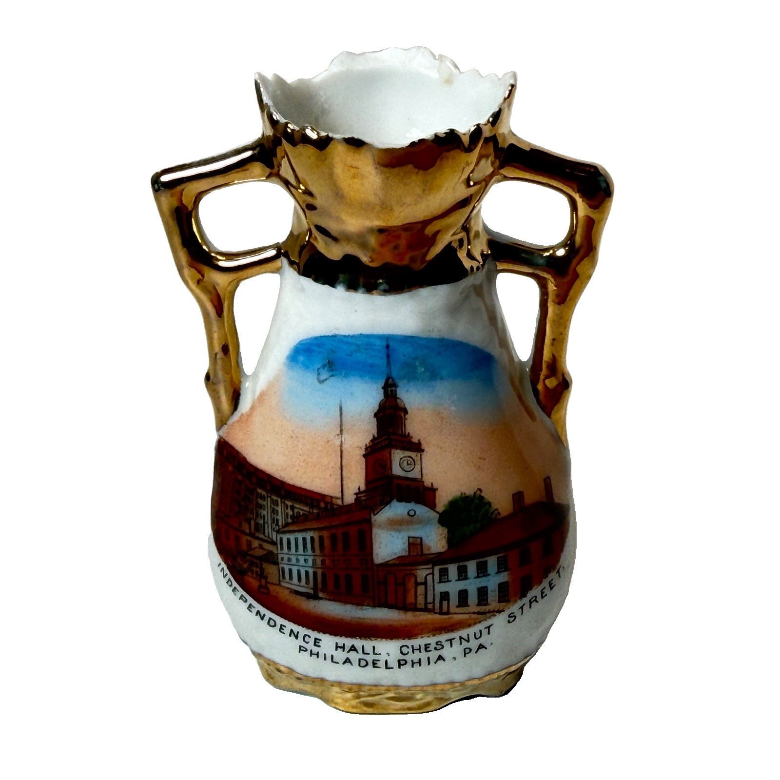 PHILADELPHIA PA Pennsylvania Antique INDEPENDENCE HALL Souvenir TRINKET VASE