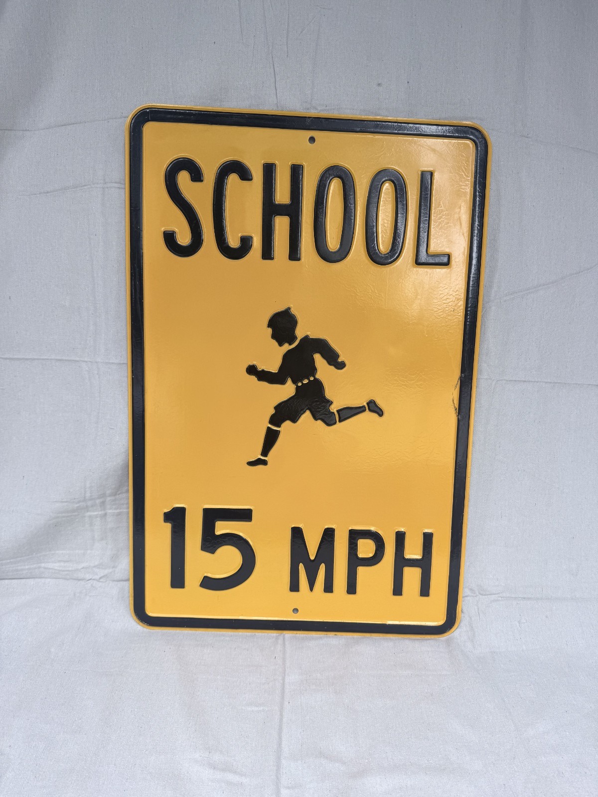 Vintage NOS SCHOOL 15 MPH Embossed Steel Sign Running Boy 30x20 Unmounted