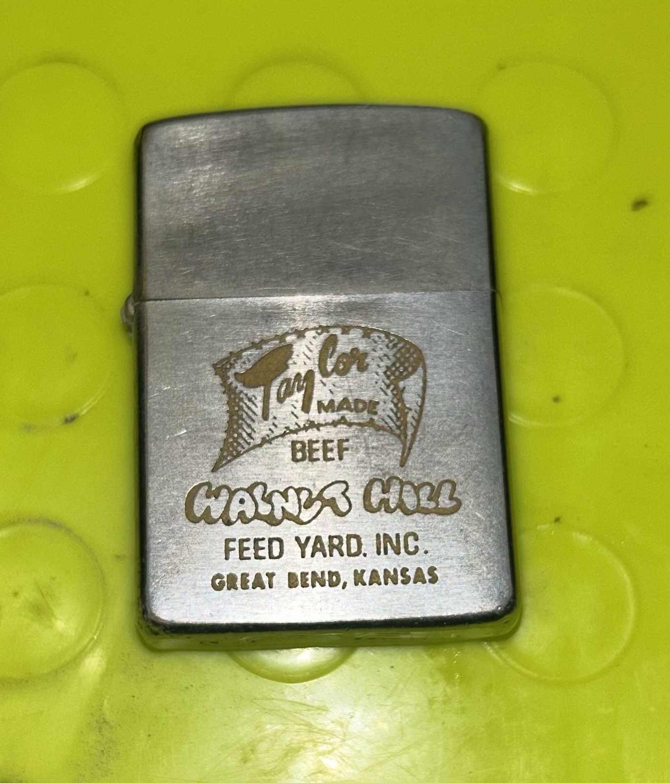 Vintage 1966 Zippo Lighter Taylor Made Beef Walnut Hills Feed Yard Great Bend KS