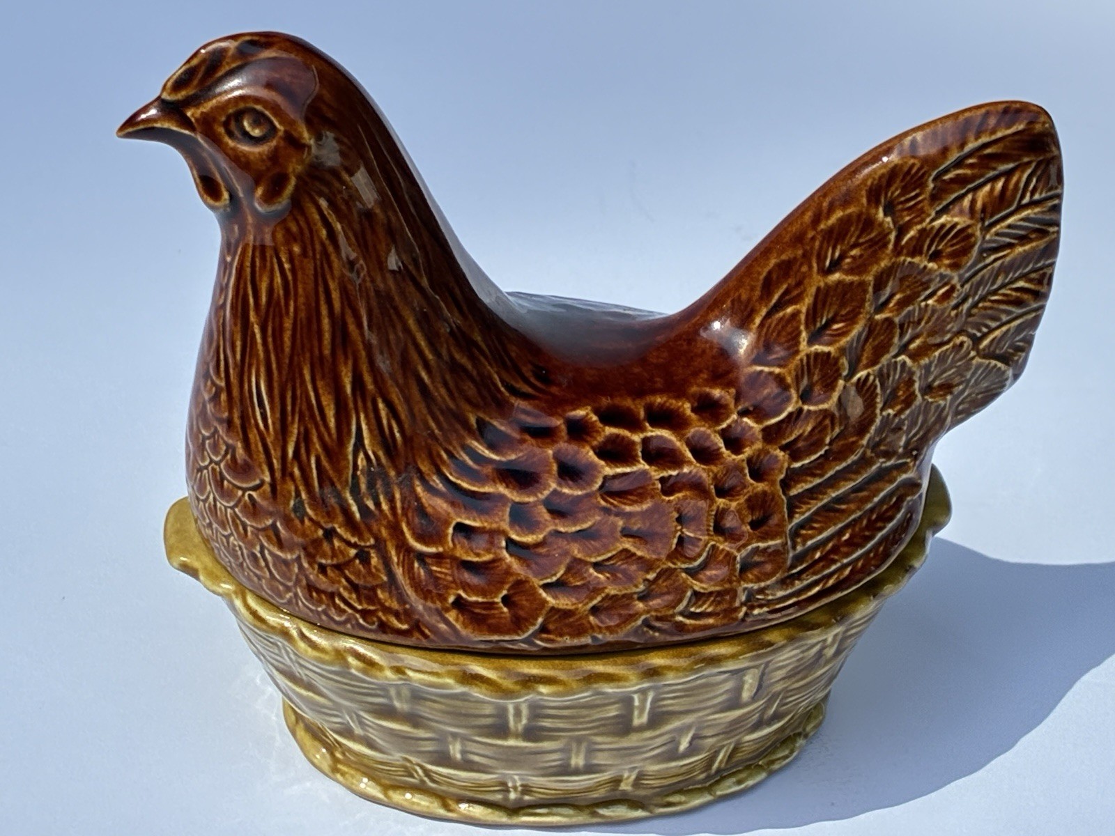 Vintage Beswick England 2298 Hen on Nest Brown Pottery Covered Dish Original
