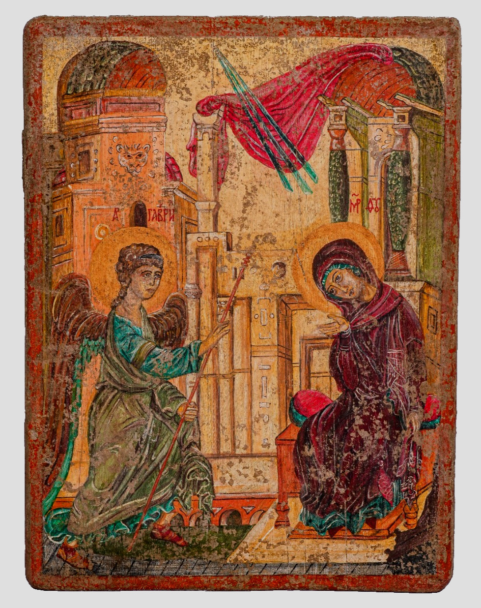 Antique 17th C. Dated & Signed Russian Byzantine Icon Annunciation Wood COA