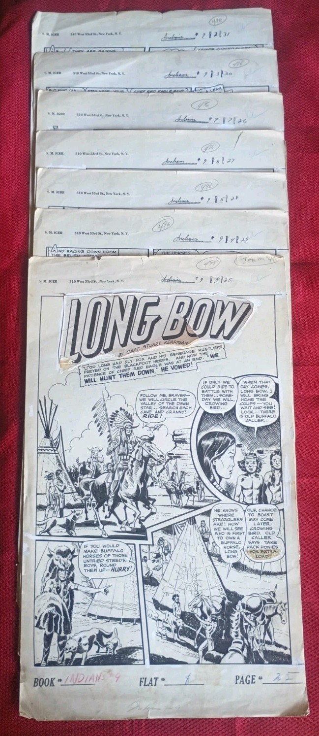 RARE 1950s Golden Age Fiction House INDIANS #9 Complete 7-Page Original ComicArt RARE 1950s Golden Age Fiction House INDIANS #9 Complete 7-Page Original ComicArt