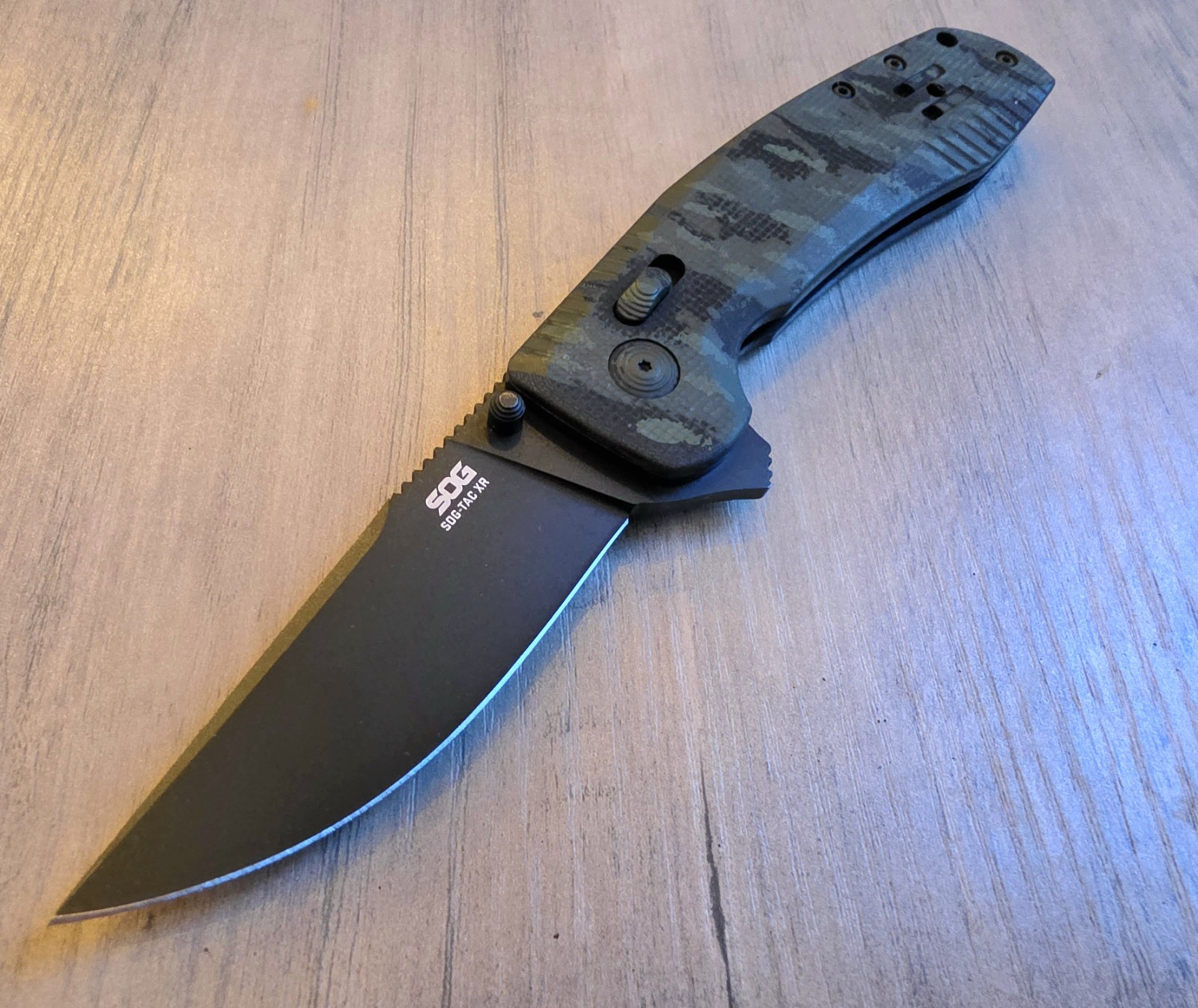 SOG Knives TAC-XR 12-38-07-41 Custom NATO Camo CRYO D2 Steel Blackout G-10 