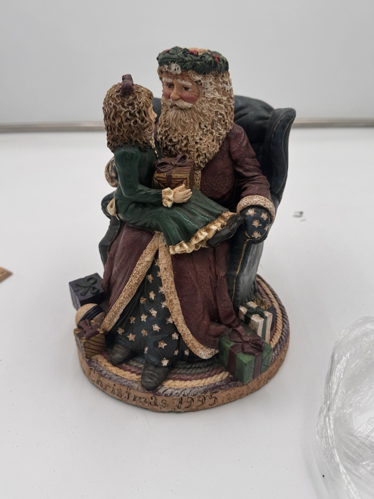 Vintage Nicholas And Victoria Figurine 1997 Santa Chair With Little Girl 7 Inch
