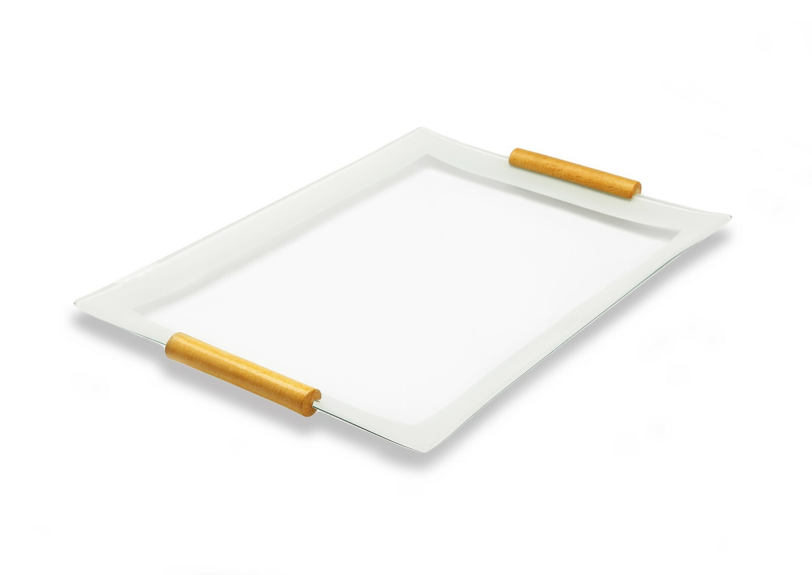 GAC Unique Design White-Grey Rectangular Tempered Glass Serving Tray with Wooden