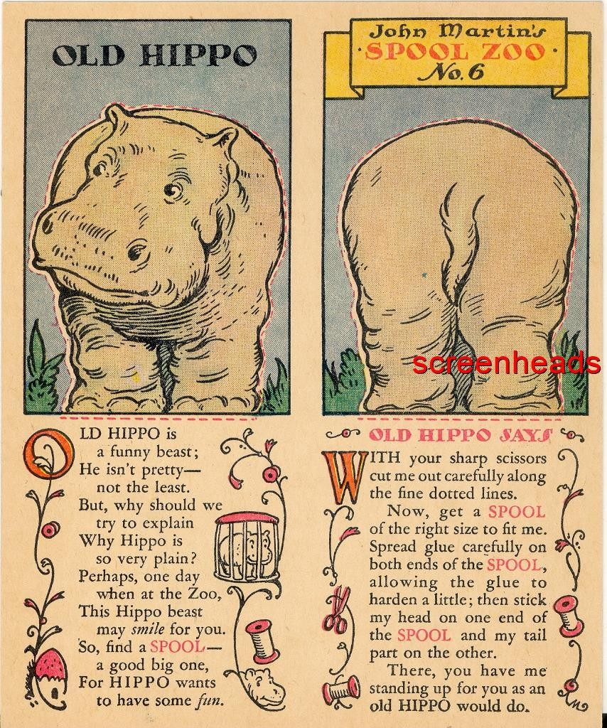 ANTIQUE 1931 O.N.T. PAPER DOLL CUTOUT OLD HIPPO ZOO SPOOL TRADE CARD VG