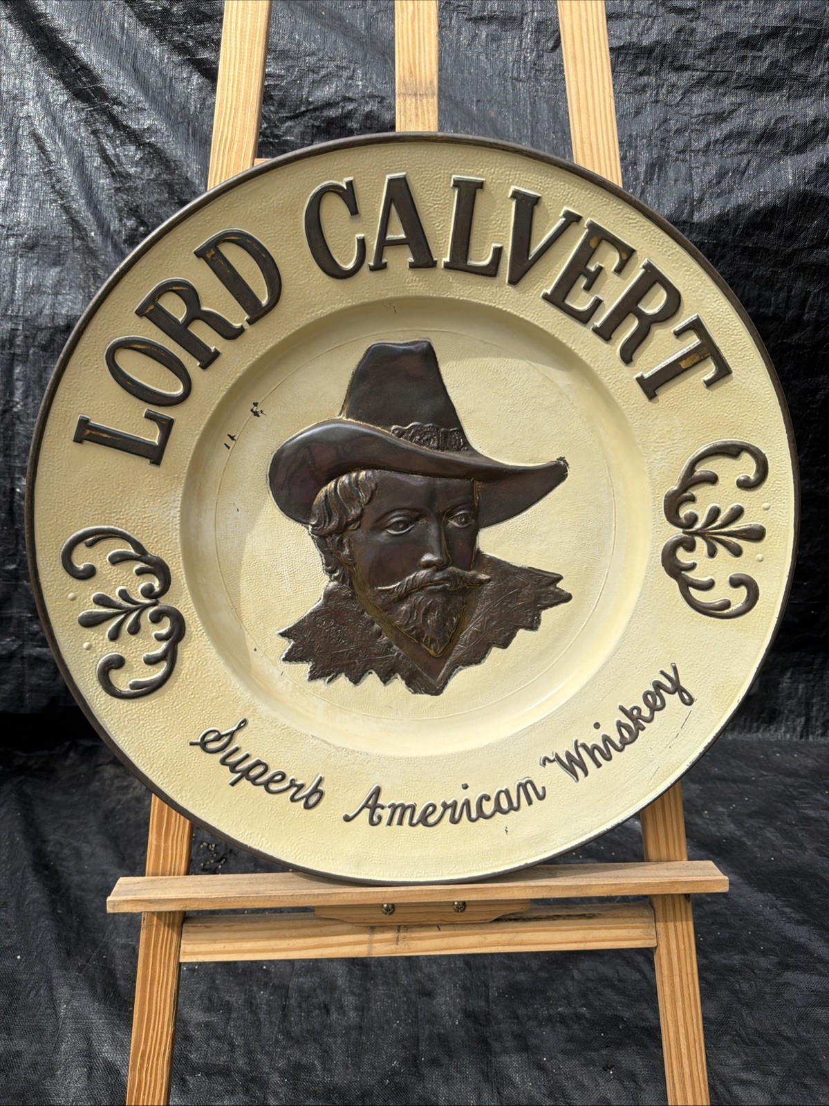 Calvert Extra Whiskey Vintage Advertising Wall Plate Brass 24” Nice