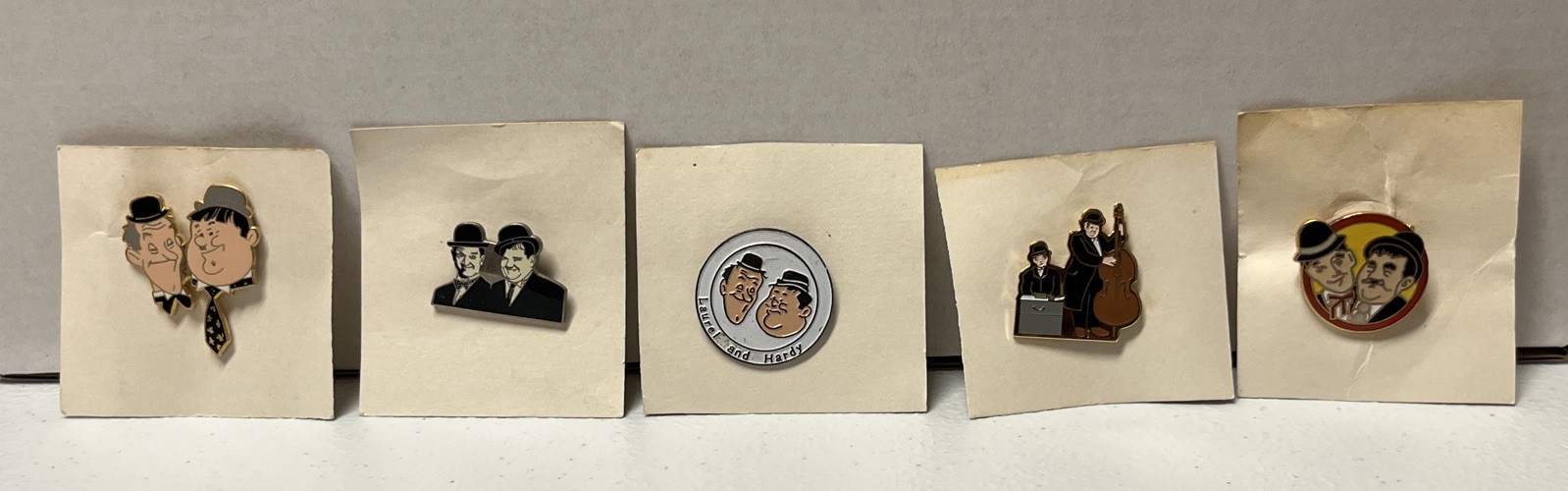 Group Of 5 Different Vintage Laurel and Hardy  Enamel Lapel Pin NOS