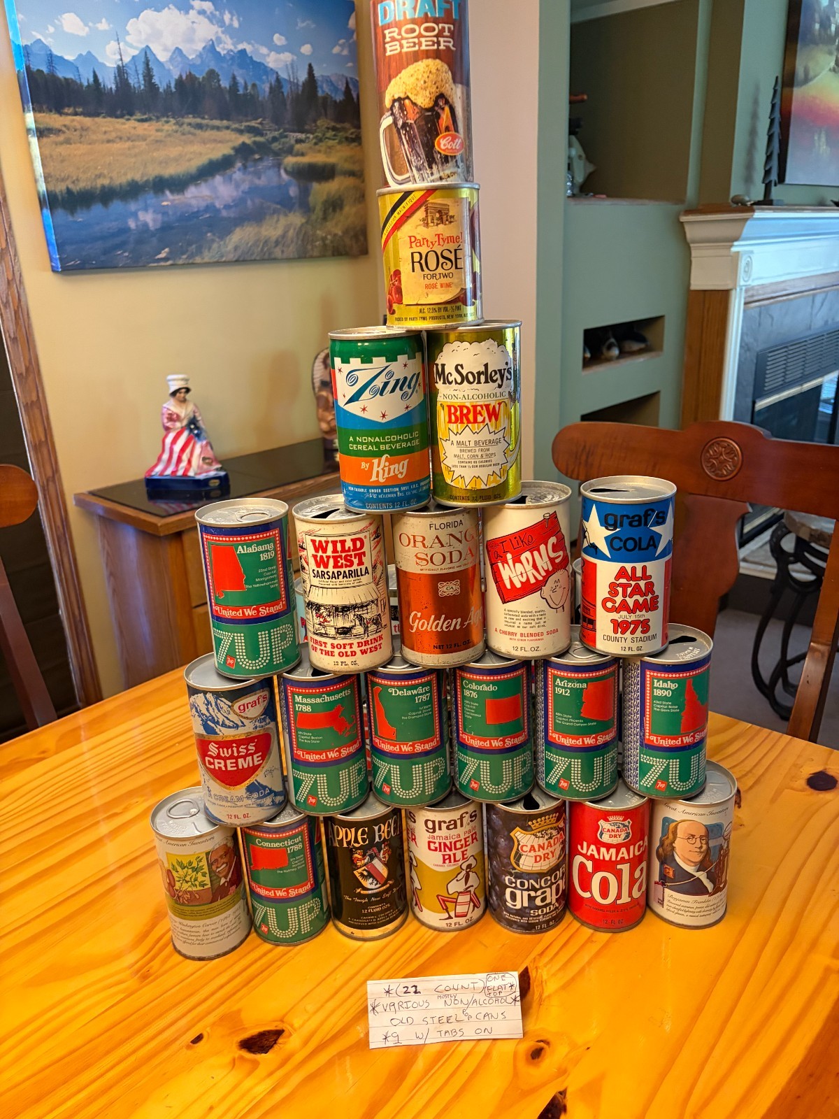 21 vintage pop cans,(1 wine can)..*all pretty good condition* one flat top incl