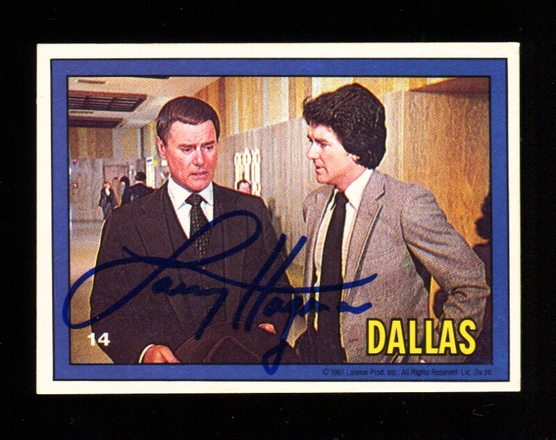 1981 DONRUSS LARRY HAGMAN SIGNED LORIMAR DALLAS #14 AUTO J. R. EWING ORIGINAL