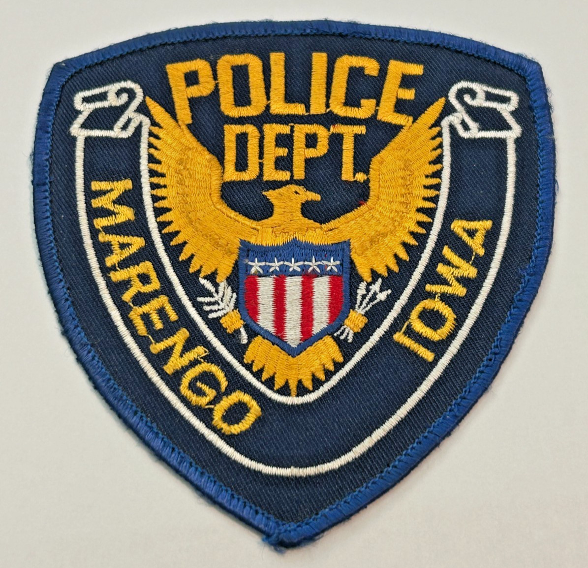 Vintage Marengo Iowa Police Large Letters Patch Uniform Take Off
