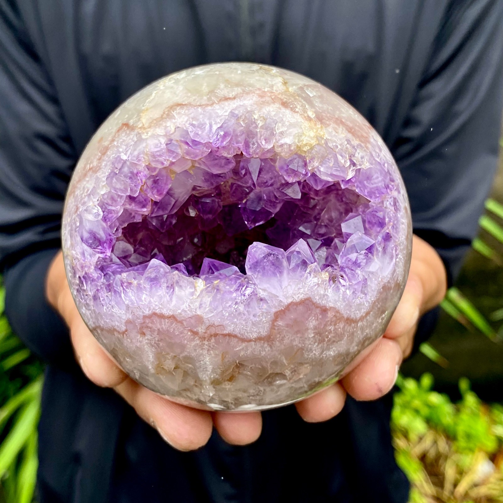1.87LB Natural Open Smile Agate Amethyst Sphere Healing Wealth Collectible Cryst