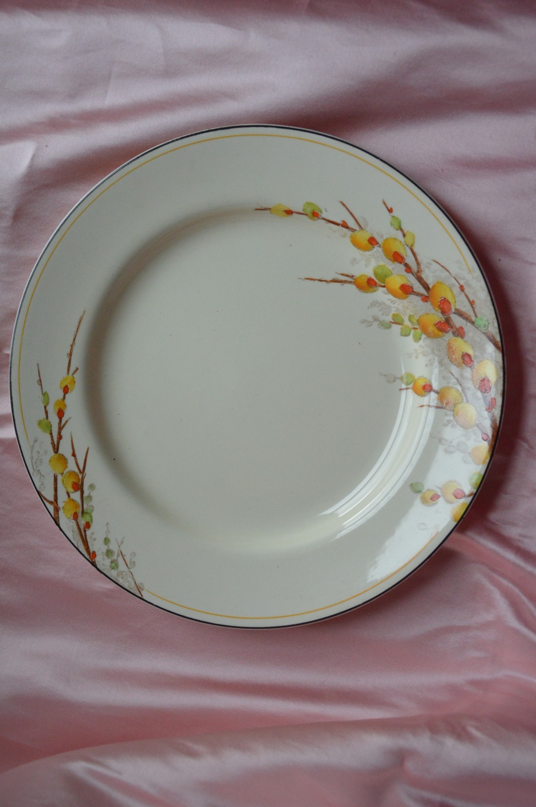 Antique Crown Ducal Art Deco Yellow Pussy Willow Dinner Plates x 3 - 2 Sq, 1 Rd