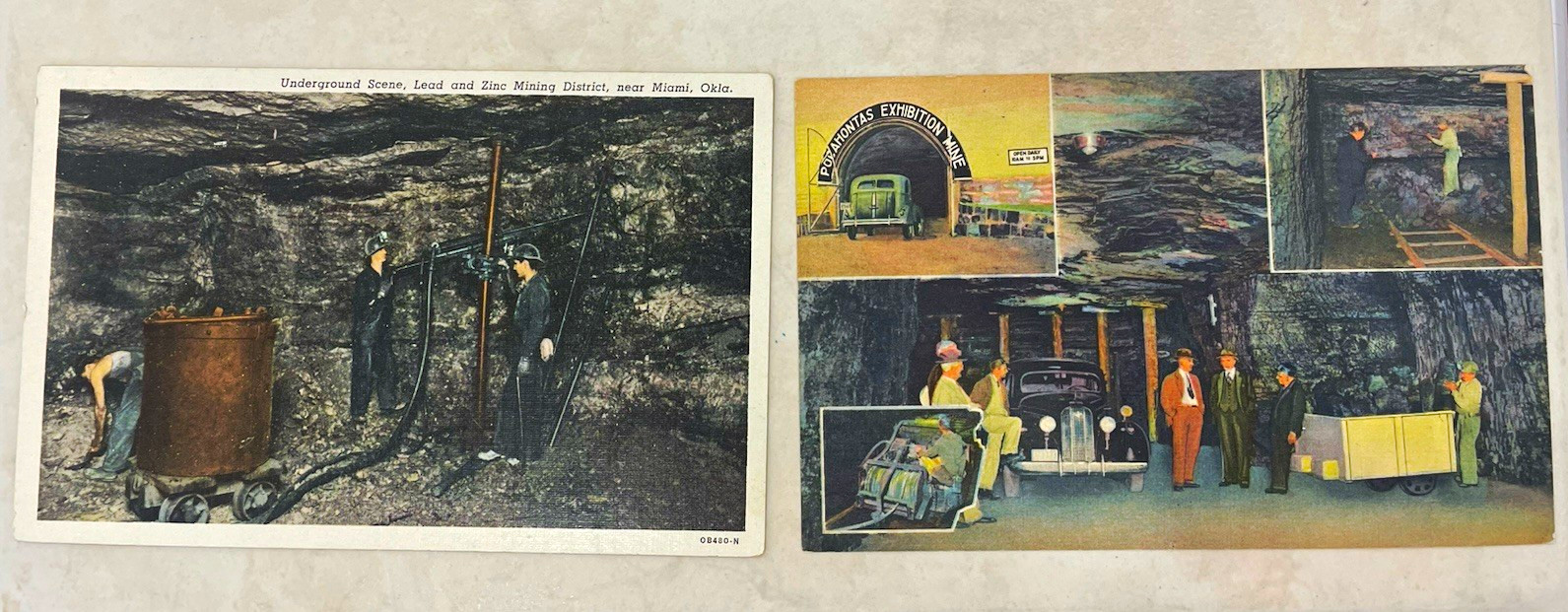 Curt Teich Linen Postcard Lot 2 Underground Mining Scene Miami OK Divided Back