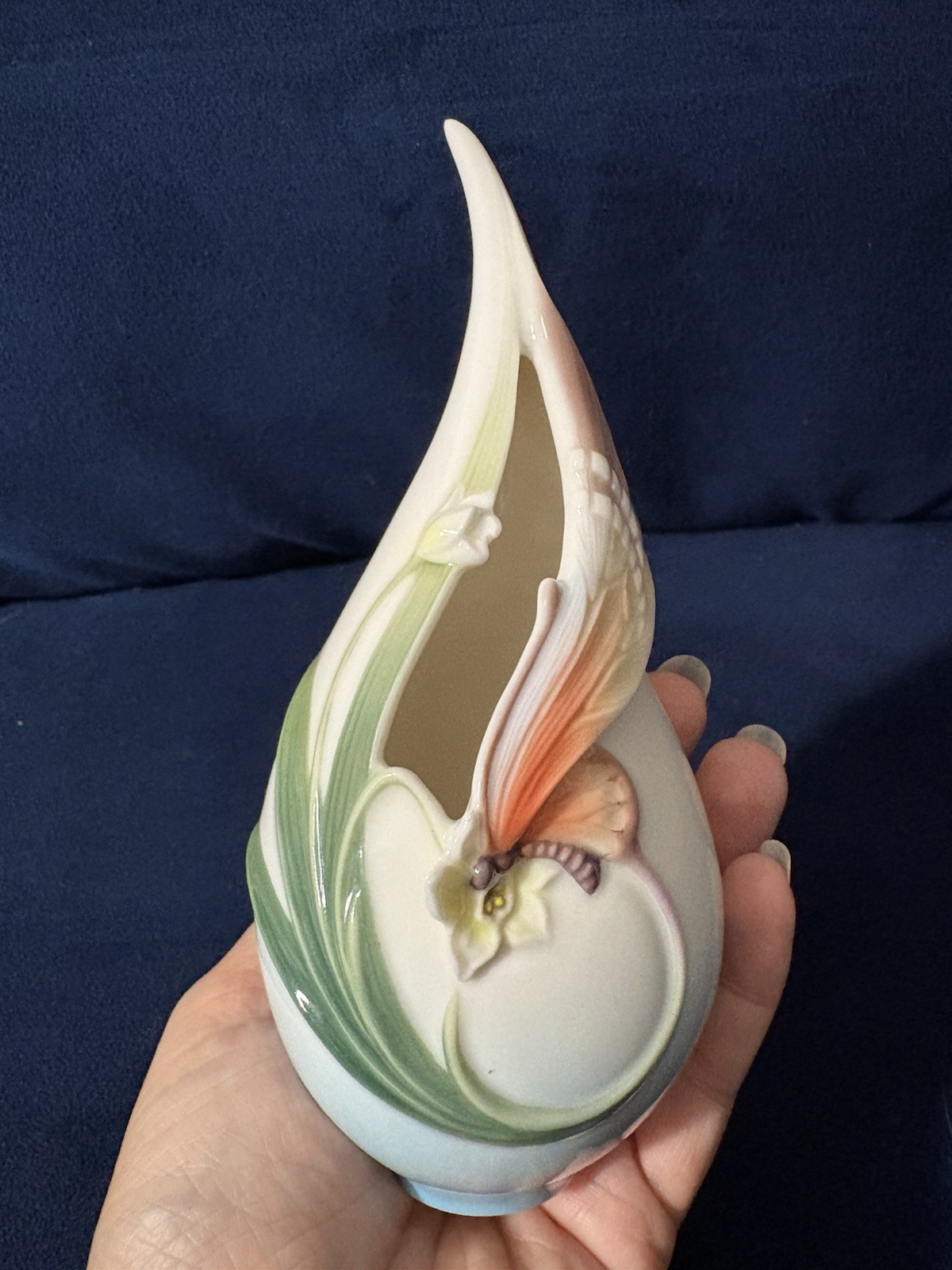 Franz Porcelain Butterfly Papillon Vase Signed Dimensional Hand Painted